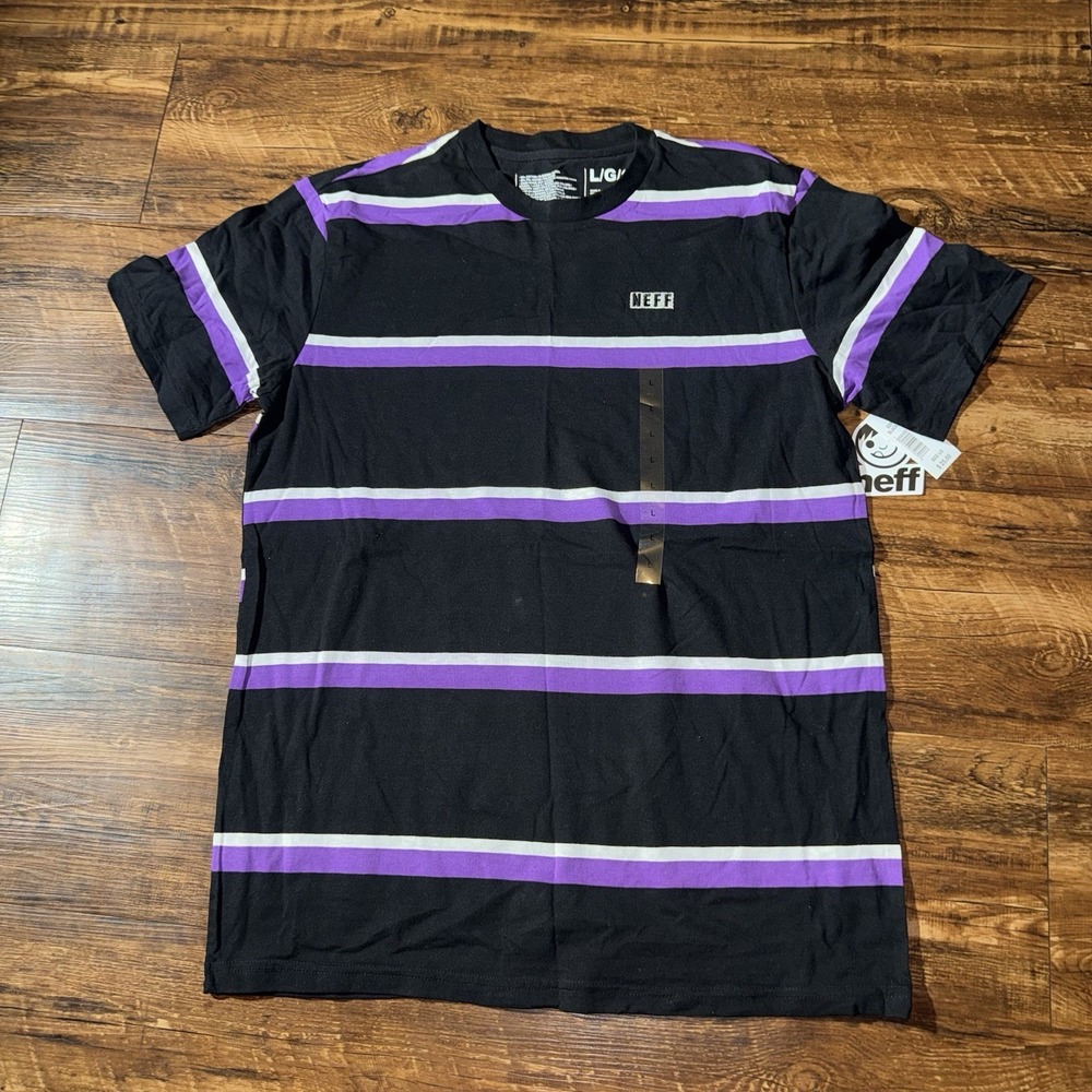 Neff Black Purple Striped Short Sleeve Tee Men's Large NEW $25